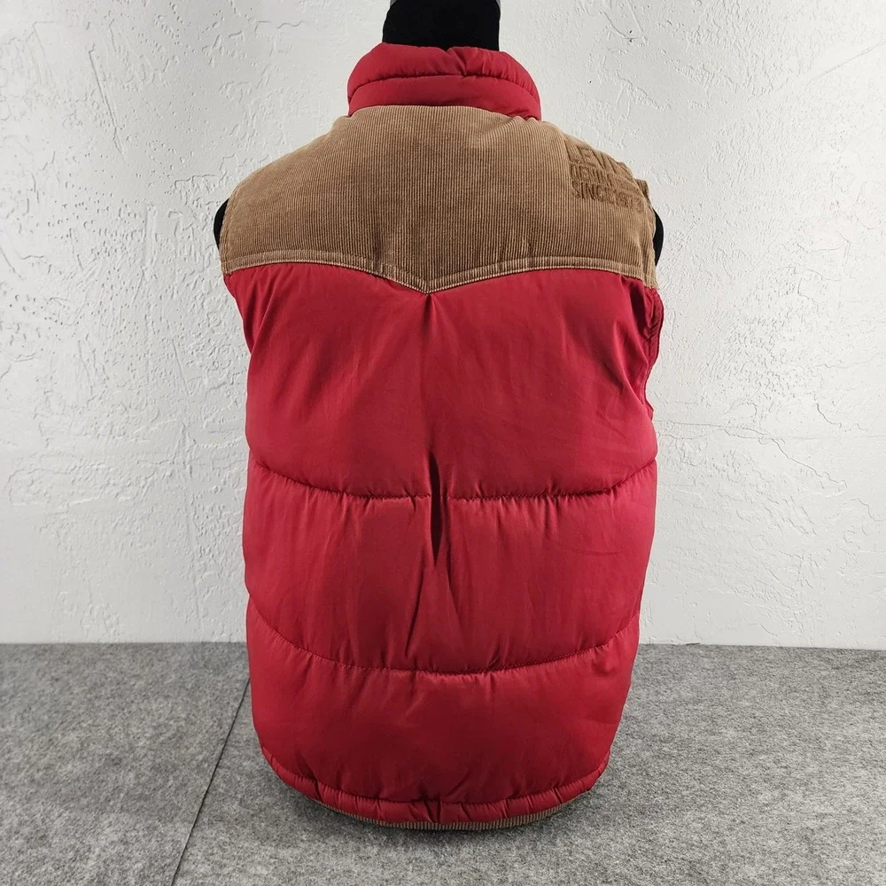 Levis Kids Red Puffer Vest Corduroy Yoke Western Gorpcore Medium 10-12